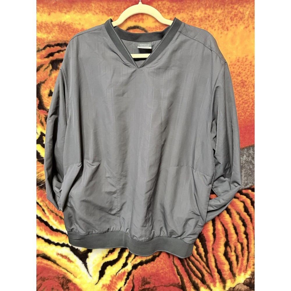 Nike Men's Pullover Windbreaker Jacket Large Black V-Neck Long Sleeve Pockets - Picture 2 of 7
